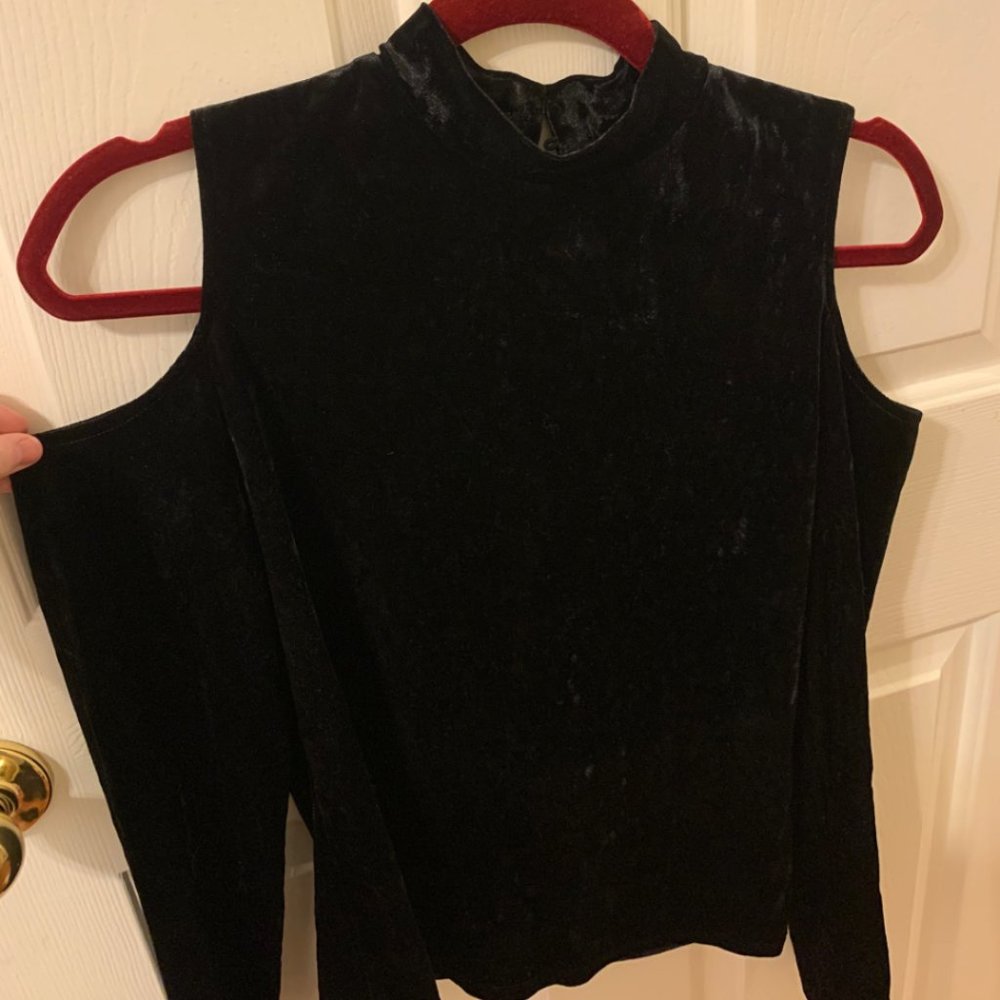 MOSSIMO Black Crushed Velvet Velour Cold Shoulder